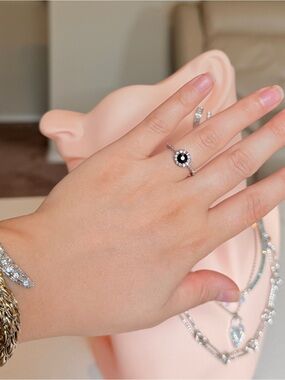 Silver Ring With Purple and Clear Stones